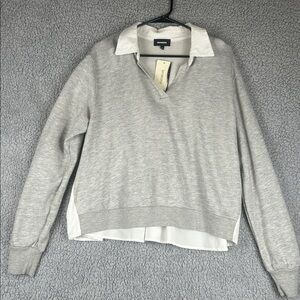 NWT Monrow Evereve Poplin Mix Collar Long Sleeve Sweatshirt Top Women’s, Size:M